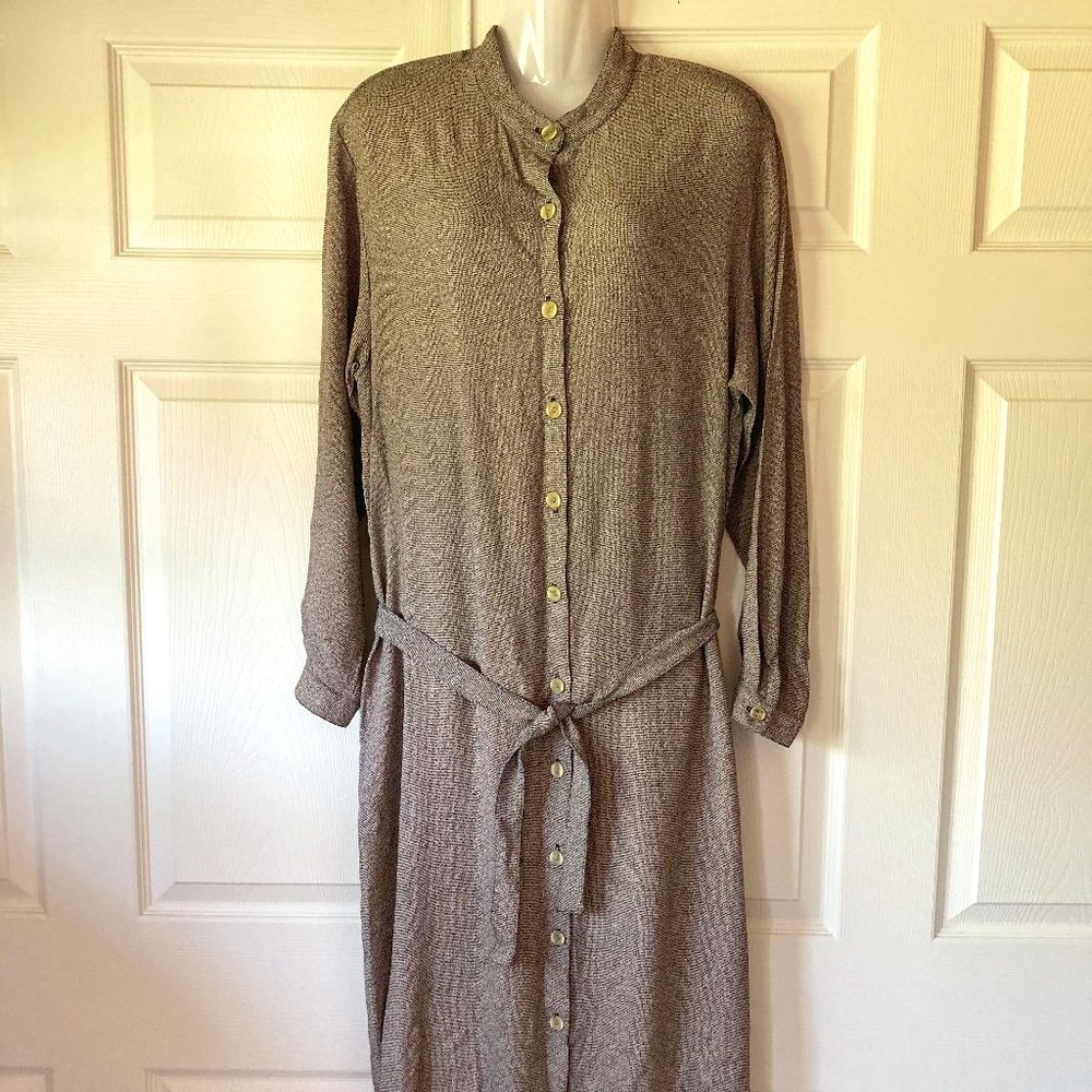 Vintage Orvis Women Button Up Maxi Dress Long Sleeves Pockets Brown size 12
